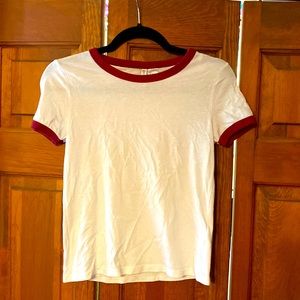 Plain white tee with red trim